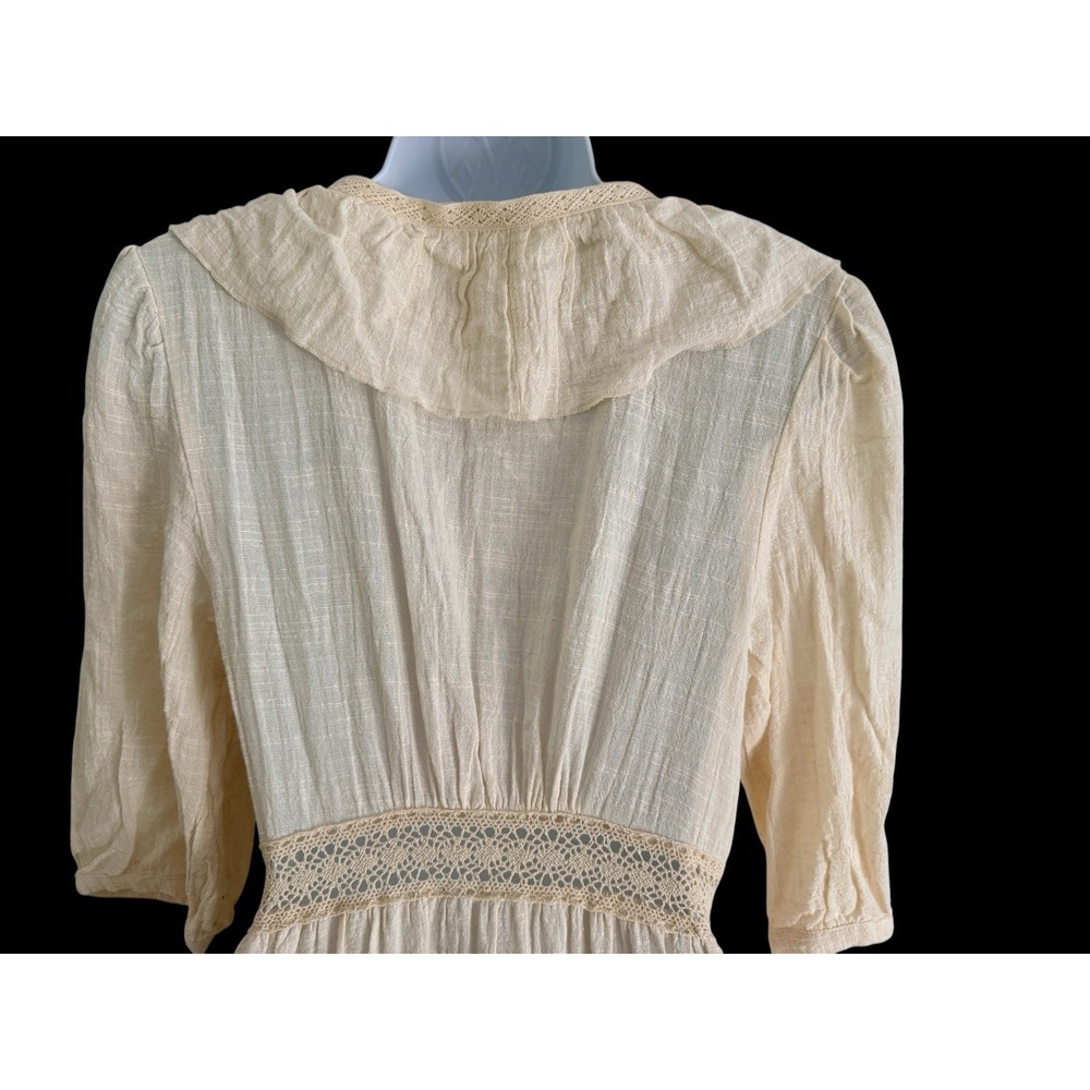 Anthropologie Maeve Gauze Duster M Tie Front Ecru  Ruffle Maxi Cottagecore - Picture 7 of 11